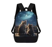 sinyumoney Two Cats Gazing Night Sky Sacs À Dos Pour Enfants, Sac À Dos Scolaire Imprimé En 3D Pour Enfants, Sac À Dos De Voyage, Sac À Livres Pour Enfants 17inch Sac D'école