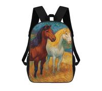 sinyumoney Two Painted Horses Sac À Dos Pour Garçons Et Adolescents, Sacs À Dos Pour Filles, Sacs À Dos Pour Tout-petits, Sacs À Livres Pour L'école Primaire Et Le Collège 17inch