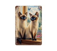 sinyumoney Two Siamese Cats by The Window Décoration Murale En Métal Pour Bar, Affiche, Plaque Murale En Métal Pour Chambre, Salon, Garage, Jardin, Pub11.8"x7.9"