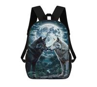 sinyumoney Two Wolf in Forest Moon Sacs À Dos Pour Enfants 17inch Sac À Dos Scolaire, Sac Imprimé En 3D, Cartable Pour Enfants, Sac De Voyage, Sac À Dos Garçon Fille, Sac D'école Pour Enfants