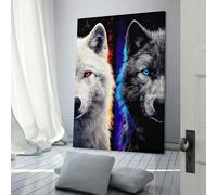 sinyumoney Two Wolves Fire And Ice Images De Chambre Pour Décorer Les Murs De La Chambre D'adolescents, Jeux Vidéo, Garçons 20x30inch(50x75cm)