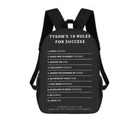 sinyumoney Tyson 10 Rules For Success Sacs À Dos Tendance Imprimés En 3D 17inch Sac D'école Décontracté Pour Enfants, Garçons, Élèves Du Primaire Et Du Collège