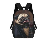sinyumoney Vampire Pug with Wine Glass-3 Sac À Dos Enfant, Cartable, Sacs À Dos Scolaires Imprimés En 3D Pour Élèves Du Primaire Et Du Collège, Cadeau D'anniversaire Pour Adolescents 17inch