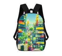 sinyumoney Vibrant Cityscape with Palm Trees Sacs À Dos Décontractés Pour Enfants, Sacs D'école Pour Adolescents, Filles Et Garçons, Sacs À Dos Pour Livres 17inch