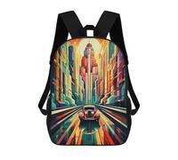 sinyumoney Vibrant Cityscape with Retro Car Sac À Dos Scolaire Pour Enfants, Imprimé En 3D, Sac À Dos Tendance Pour Garçons, Élèves Du Primaire Et Du Collège 17inch