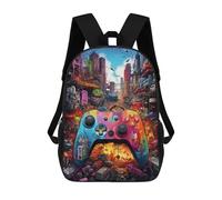 sinyumoney Vibrant Gaming Controller in A Futuristic Cityscape Sac À Dos Enfant, Cartable, Sac D'école, Motif Dessin Animé 3D, Sac Pour Ordinateur Portable, Pour Garçons Et Filles 17inch