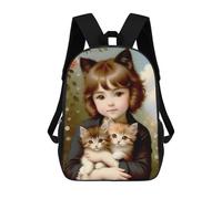 sinyumoney Vintage Girl with Kittens Sacs À Dos Pour Enfants, Cartables, Sacs À Dos Scolaires Imprimés En 3D, Sacs À Dos De Voyage Tendance Pour Enfants (primaire, Collège) 17inch