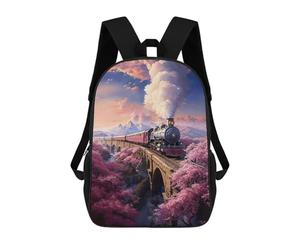 sinyumoney Vintage Sakura Steam Train Sacs À Dos Scolaires Pour Enfants, Sac D'école Imprimé En 3D Pour Garçons, Élèves Du Primaire Et Du Collège 17inch