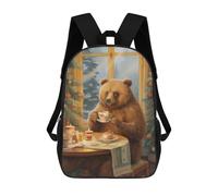 sinyumoney Vintage Xmas Bear with Tea Sac À Dos Scolaire Enfant Tendance Et Décontracté, Sac À Dos Imprimé En 3D Pour Garçon, Grand Sac À Dos 17inch
