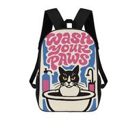 sinyumoney Wash Your Paws Cat Art Sac À Dos Scolaire Imprimé En 3D Pour Garçons Et Filles, Sac À Dos Pour Enfants, Sac De Voyage 17inch