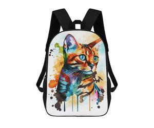 sinyumoney Watercolor Bengal Cat Sacs À Dos Pour Enfants, Sac À Dos Scolaire Imprimé En 3D Pour Enfants, Sac À Dos De Voyage, Sac À Livres Pour Enfants 17inch Sac D'école