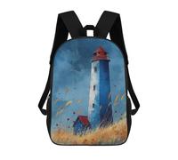 sinyumoney Watercolor Lighthouse Art Blue Lighthouse with Grasses Calm Coastal Print Sac À Dos Scolaire Imprimé En 3D Pour Enfants, Sac À Dos Garçon/fille, Sac De Voyage Pour Enfants 17inch