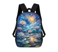 sinyumoney Watercolor Lotus Pond at Night Sac À Dos Scolaire Imprimé En 3D, Sac À Dos Décontracté Pour Enfants, Sac D'école Imprimé En 3D Pour Garçons, Primaire Et Collège 17inch