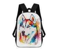 sinyumoney Watercolor Siberian Husky Sac À Dos Avec Poche, Sacs À Dos Imprimés En 3D, Sacs De Voyage, Sacs À Livres, Sacs D'école Pour Enfants 17inch