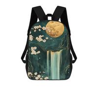 sinyumoney Waterfall Moon Cehrry Blossom Japanese Landscape Sacs À Dos Scolaires Pour Enfants, Sac D'école Imprimé En 3D Pour Garçons, Élèves Du Primaire Et Du Collège 17inch