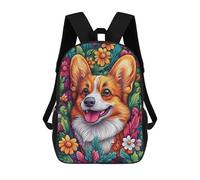 sinyumoney Welsh Corgi in Flowers 17inch Sac À Dos Scolaire Imprimé En 3D Pour Enfants, Style Décontracté Et Tendance, Idéal Pour Les Voyages Et Les Études.