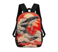 sinyumoney Whale And Red Sun Sac À Dos Scolaire Pour Adolescents, Imprimé En 3D, Ajustable, À Poches Tendance, Pour Enfants, Garçons, Filles, Étudiants Et Adolescents 17inch