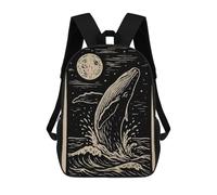 sinyumoney Whale Breaching at Night Linocut Art Sac À Dos, Cartable Imprimé En 3D, Sac À Goûter, Sac À Dos De Voyage, Sac À Dos Entre Amis, Sac À Dos Scolaire Pour Filles Et Garçons 17inch