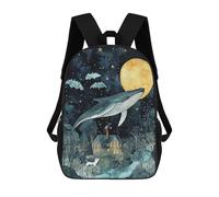 sinyumoney Whale Flying Above House at Night Sac À Dos Enfant, Sac D'école, Sac À Dos Imprimé 3D Avec Motif De Dessin Animé, Grande Capacité, Pour Garçons Et Filles 17inch