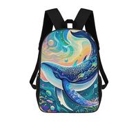 sinyumoney Whale in Colorful Abstract Ocean Sac À Dos Scolaire Pour Filles Et Garçons, Avec Poche, Sac À Dos Tendance Pour Enfants 17inch