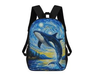 sinyumoney Whale Jumping Starry Night Sac À Dos Scolaire Imprimé En 3D, Sac À Dos Décontracté Pour Enfants, Sac D'école Imprimé En 3D Pour Garçons, Primaire Et Collège 17inch