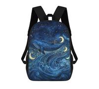 sinyumoney Whale Moon Ocean Waves Sac À Dos Scolaire Pour Enfants, Imprimé En 3D, Pour Garçons, Élèves Du Primaire Et Du Collège 17inch