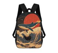 sinyumoney Whale Riding Waves Art Print Sac À Dos Pour Garçons Et Adolescents, Sacs À Dos Pour Filles, Sacs À Dos Pour Tout-petits, Sacs À Livres Pour L'école Primaire Et Le Collège 17inch