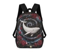 sinyumoney Whale Roses Galaxy Art Print Sac À Dos Scolaire Imprimé En 3D Pour Enfants, Sac À Dos De Voyage Tendance Et Décontracté Pour Écoliers 17inch
