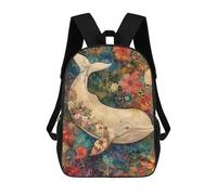 sinyumoney Whale with Flowers Art Print Sac À Dos Scolaire Imprimé En 3D Pour Enfants, Sac À Dos De Voyage Tendance Et Décontracté Pour Écoliers 17inch