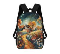 sinyumoney Whimsical Autumn Cottage Scene Sacs À Dos Tendance Imprimés En 3D 17inch Sac D'école Décontracté Pour Enfants, Garçons, Élèves Du Primaire Et Du Collège