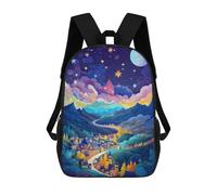 sinyumoney Whimsical Night Sky Village Sacs À Dos Imprimés En 3D Pour Enfants, Sacs D'école Tendance Pour Garçons, Élèves Du Primaire Et Du Collège 17inch