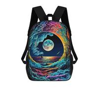 sinyumoney Whimsical Ocean Wave Moon Scene Sacs À Dos Scolaires Pour Garçons Et Filles, Sacs À Dos Décontractés Pour Le Sport, Sacs À Dos De Grande Capacité Pour L'école Primaire 17inch