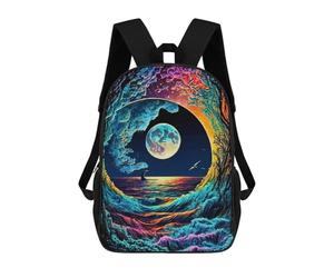sinyumoney Whimsical Ocean Wave Moon Scene Sacs À Dos Scolaires Pour Garçons Et Filles, Sacs À Dos Décontractés Pour Le Sport, Sacs À Dos De Grande Capacité Pour L'école Primaire 17inch