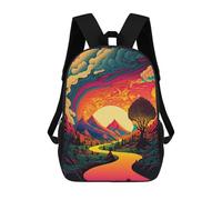 sinyumoney Whimsical Sunset Landscape -3 Sac À Dos Scolaire Pour Enfants 17 Pouces, Sac À Dos Décontracté Pour Les Voyages, Grand Sac À Dos De Jour Pour Garçons Et Filles 17inch
