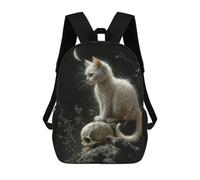 sinyumoney White Cat And Skull Sac À Dos Scolaire Enfant Tendance Et Décontracté, Sac À Dos Imprimé En 3D Pour Garçon, Grand Sac À Dos 17inch