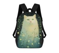 sinyumoney White Cat in Flowers Sac À Dos Scolaire Pour Filles Et Garçons, Sac À Dos Avec Poche, Sac À Dos Tendance Pour Enfants 17inch