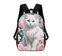 sinyumoney White Cat Sac À Dos Enfant, Cartable Imprimé En 3D Pour Garçons Et Adolescents 17inch