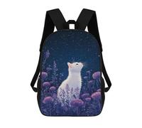 sinyumoney White Cat Under Starry Sky Sac À Dos Imprimé En 3D Pour Enfants, Sac À Dos Scolaire, Sac À Dos De Voyage Pour Enfants, Sac À Livres Grande Capacité, Sac À Dos Pour Enfants 17inch