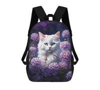sinyumoney White Cat with Purple Flowers Sacs À Dos Scolaires Pour Enfants, Sac D'école Imprimé En 3D Pour Garçons, Élèves Du Primaire Et Du Collège 17inch