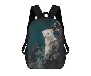 sinyumoney White Ferret in Foliage Sac À Dos Scolaire Imprimé En 3D, Sac À Dos Décontracté Pour Enfants, Sac D'école Imprimé En 3D Pour Garçons, Primaire Et Collège 17inch
