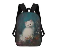 sinyumoney White Kitten in Flowers Sacs À Dos Pour Enfants, Cartables, Sacs À Dos Scolaires Imprimés En 3D, Sacs À Dos De Voyage Tendance Pour Enfants (primaire, Collège) 17inch