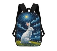 sinyumoney White Rabbit Starry Sky 17inch Sacs À Dos Scolaires Imprimés En 3D - Sacs À Dos Tendance Pour Garçons Du Primaire Et Du Collège