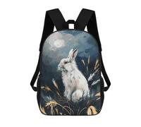 sinyumoney White Rabbit Under Moonlight Sac À Dos Scolaire Imprimé En 3D, Sac À Dos Décontracté Pour Enfants, Sac D'école Imprimé En 3D Pour Garçons, Primaire Et Collège 17inch