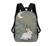 sinyumoney White Rabbit with Moon And Leaves Sac À Dos Scolaire Pour Adolescents, Imprimé En 3D, Ajustable, À Poches Tendance, Pour Enfants, Garçons, Filles, Étudiants Et Adolescents 17inch