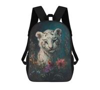 sinyumoney White Tiger Cub in Flowers Sacs À Dos Scolaires Pour Enfants, Sac D'école Imprimé En 3D Pour Garçons, Élèves Du Primaire Et Du Collège 17inch