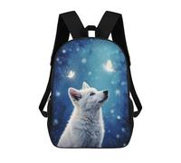 sinyumoney White Wolf And Butterflies Sacs À Dos Scolaires Pour Enfants, Sac D'école Imprimé En 3D Pour Garçons, Élèves Du Primaire Et Du Collège 17inch
