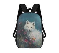 sinyumoney White Wolf in Flowers Sac À Dos Enfant Tendance Et Amusant, Sac À Dos Pour Garçons Et Adolescents, Sac D'école Imprimé En 3D Pour Garçons 17inch