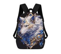 sinyumoney White Wolf with Blue And Gold Accents Sac À Dos Scolaire Pour Enfants, 43 Cm (17 Pouces), Imprimé En 3D, Pour Garçons, Élèves Du Primaire Et Du Collège