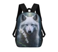 sinyumoney White Wolf with Flowers Sac À Dos Scolaire Pour Enfants Imprimé En 3D, Idéal Pour Les Voyages Et Les Lectures, Pour Les Garçons Et Les Élèves Du Primaire 17inch