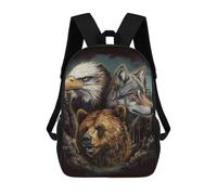 sinyumoney Wild Spirit Trio Eagle, Wolf, Bear Sac À Dos Scolaire Pour Enfants 17 Pouces, Sac À Dos Décontracté Pour Les Voyages, Grand Sac À Dos De Jour Pour Garçons Et Filles 17inch